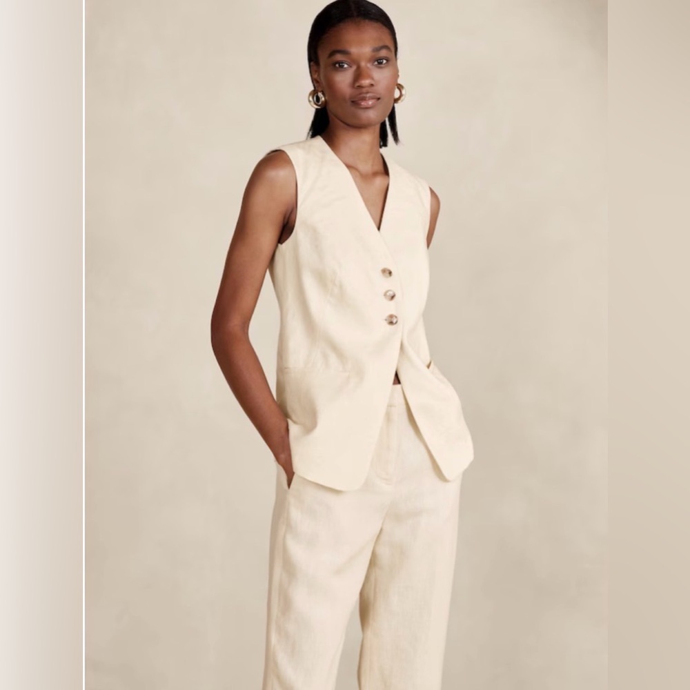 BANANA REPUBLIC Lina Linen Vest in Cream Size 10 - Picture 2 of 5